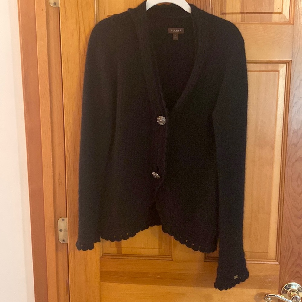 Tesori wool blend cardigan sweater with large embellished buttons size S
